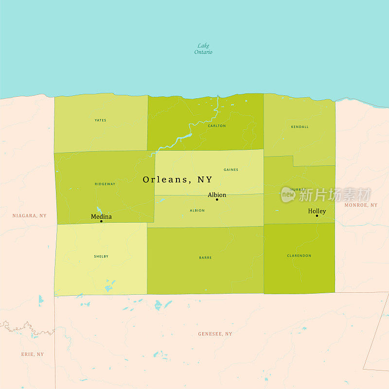 纽约奥尔良县绿色矢量地图