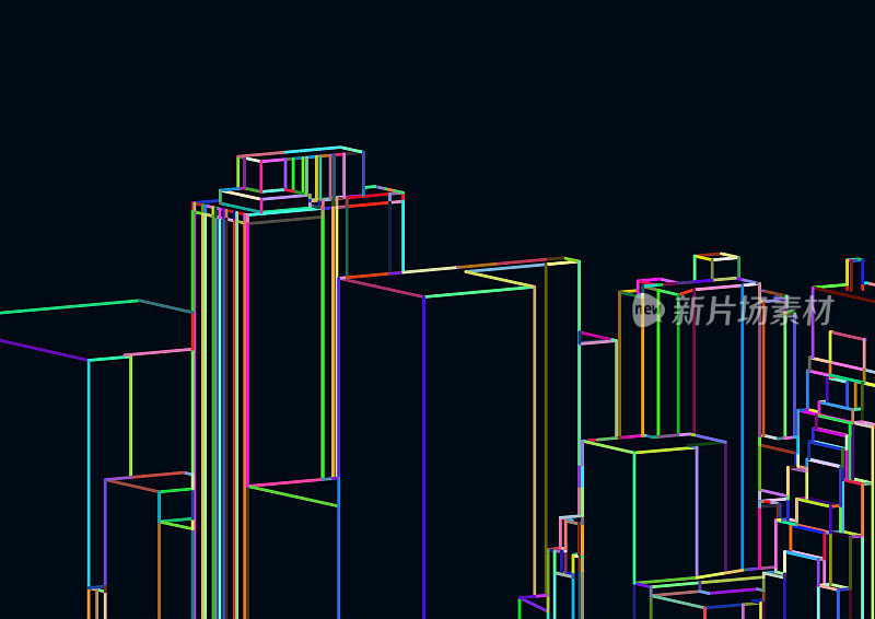 抽象色彩霓虹灯三维立方体线条结构空间图案背景