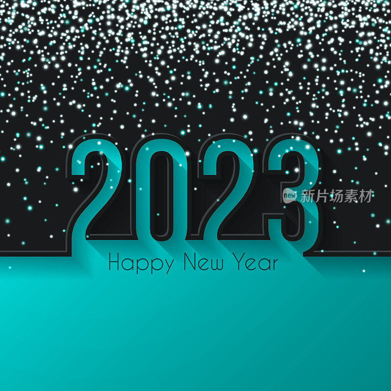 2023年新年快乐，金色闪光-黑色背景