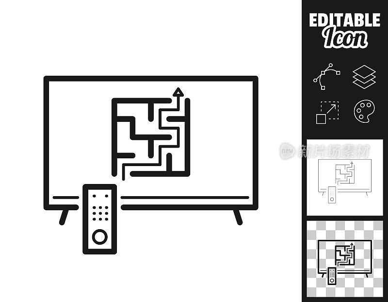 电视与迷宫。图标设计。轻松地编辑