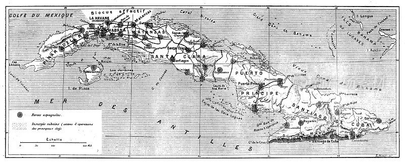 古色古香的图像:美西战争期间古巴的地图