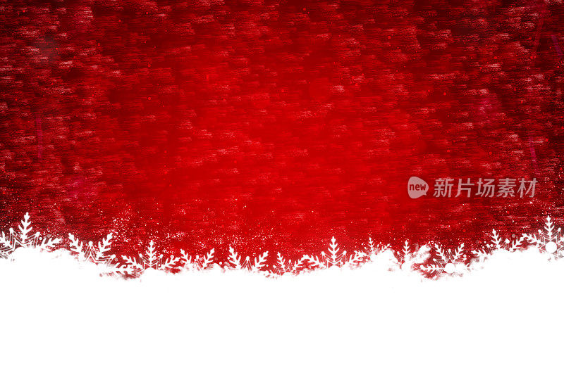 白色褶边的雪和空灵闪亮的圣诞雪花形状在底部一个充满活力的暗栗红水平闪闪发光的纹理效果图案节日圣诞背景