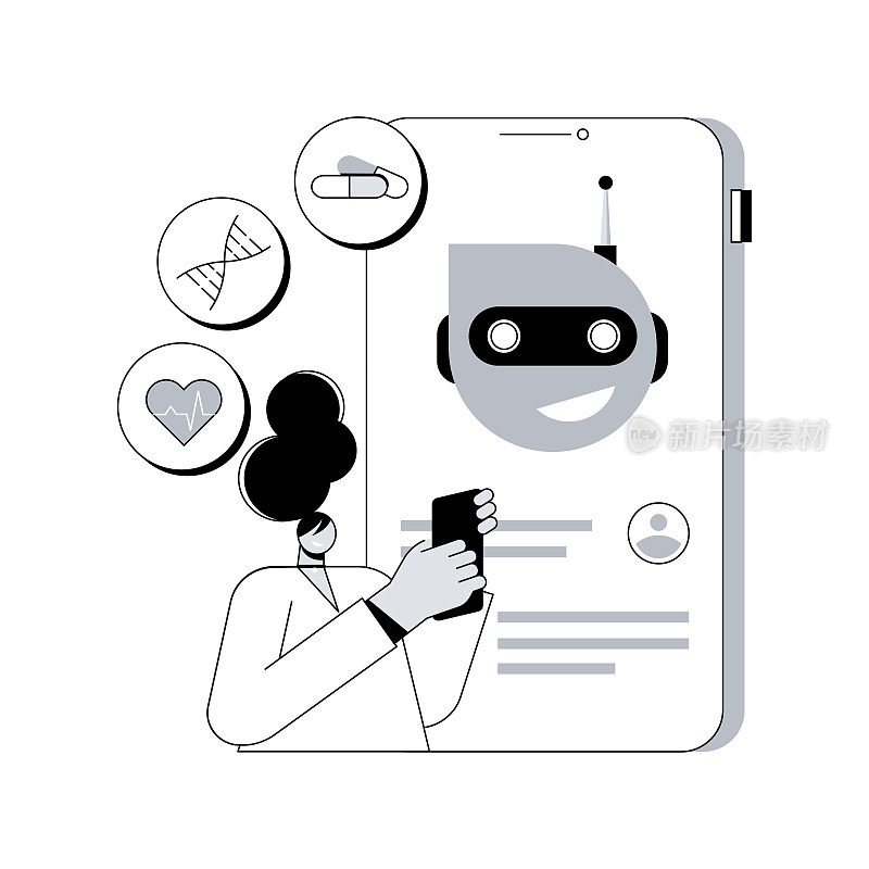 聊天机器人在医疗保健抽象概念矢量插图。
