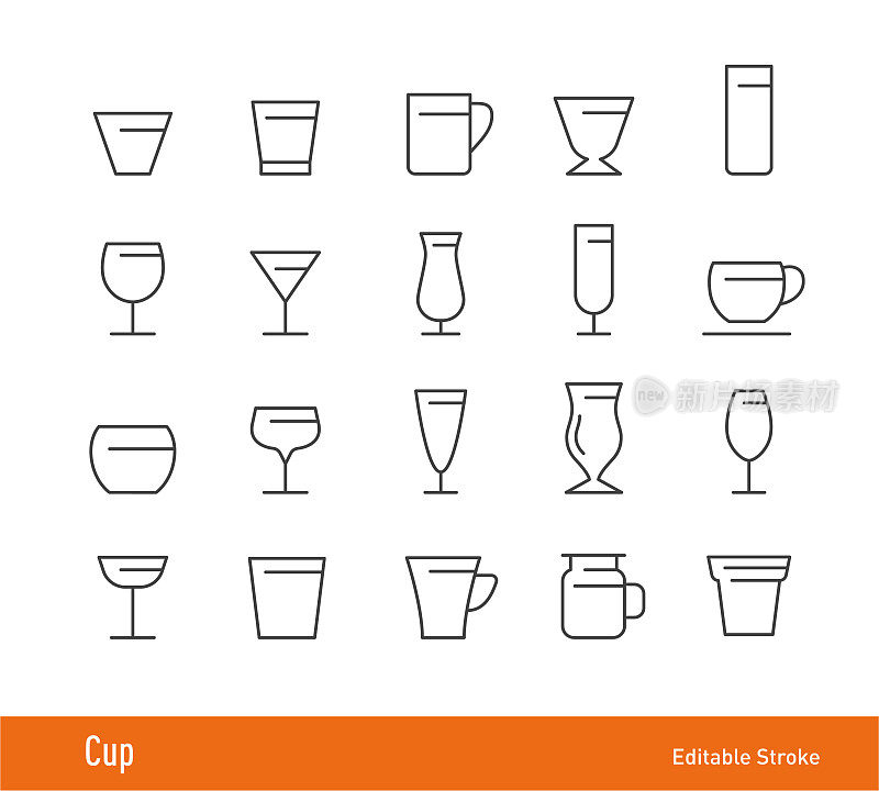 杯子图标-可编辑的笔画-线图标系列