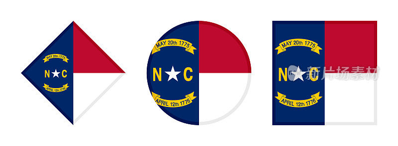 北卡罗莱纳州的国旗图标设置孤立的白色背景