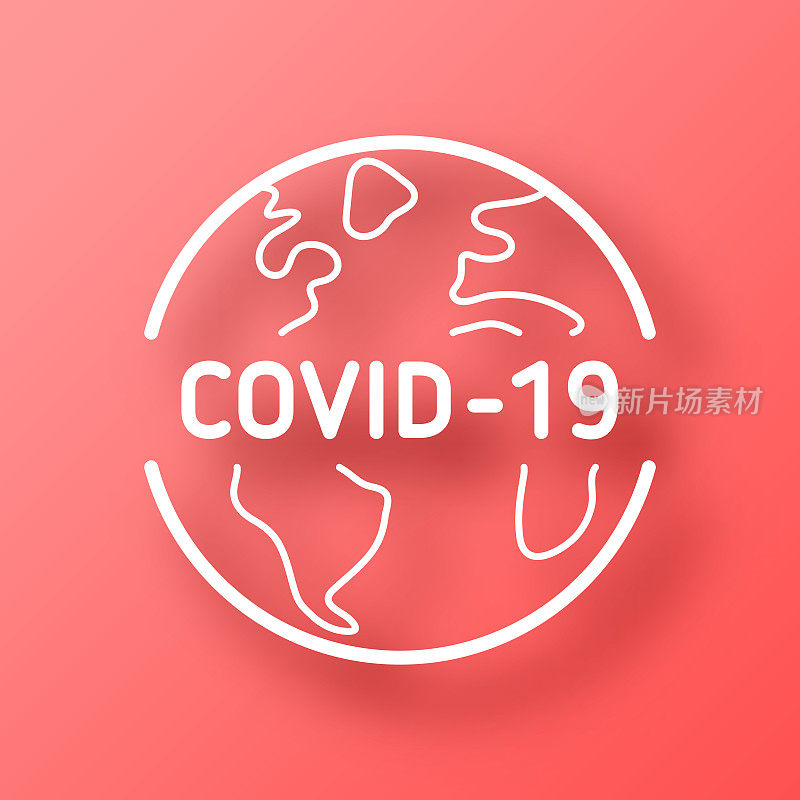 地球上的COVID-19。图标在红色背景与阴影