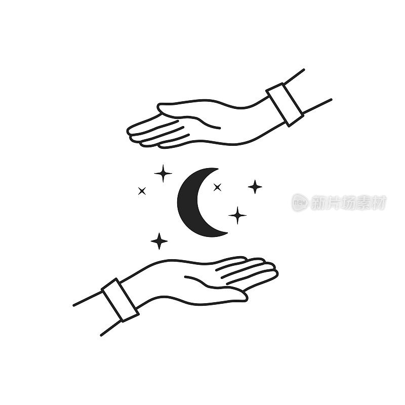 女性手握天月星辰