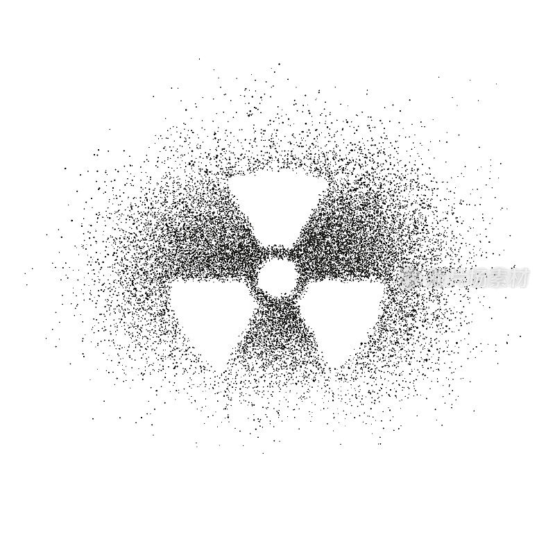 放射性危险标志。喷点涂鸦剪影。平面矢量插图孤立在白色上