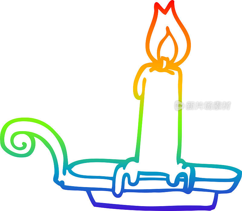 彩虹渐变线绘制的卡通燃烧蜡烛