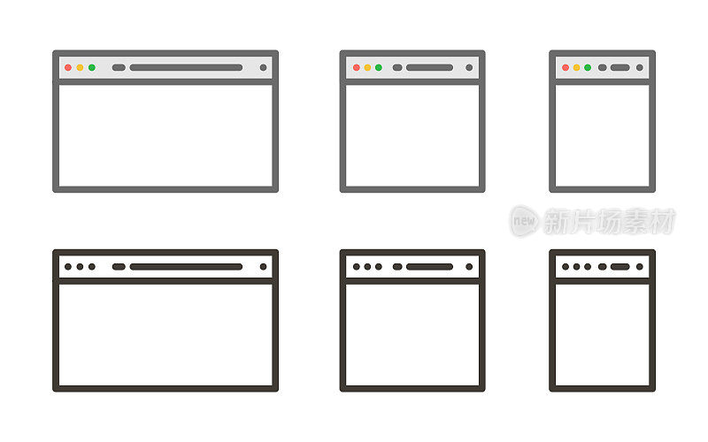 矢量细线图标轮廓线笔画图形元素的空白网页选项卡在不同的大小
