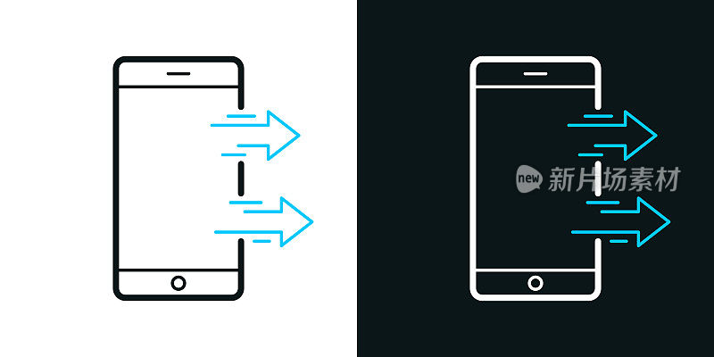 从智能手机发送。黑色或白色背景上的双色线图标-可编辑的笔画