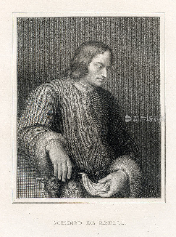 洛伦佐·德·美第奇，意大利政治家，1833年钢雕