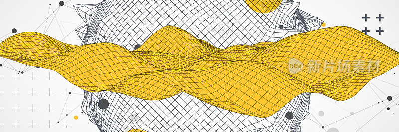 球体主题与连接线在技术风格的背景。线框图说明。摘要三维网格设计。