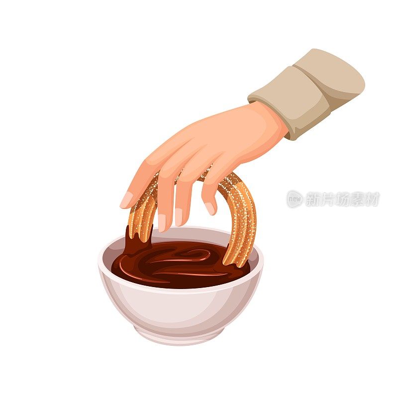 手蘸油条杯与巧克力酱