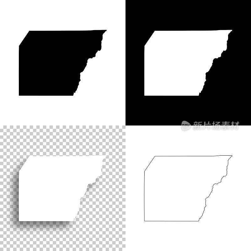 蒙特祖玛县，科罗拉多州。设计地图。空白，白色和黑色背景