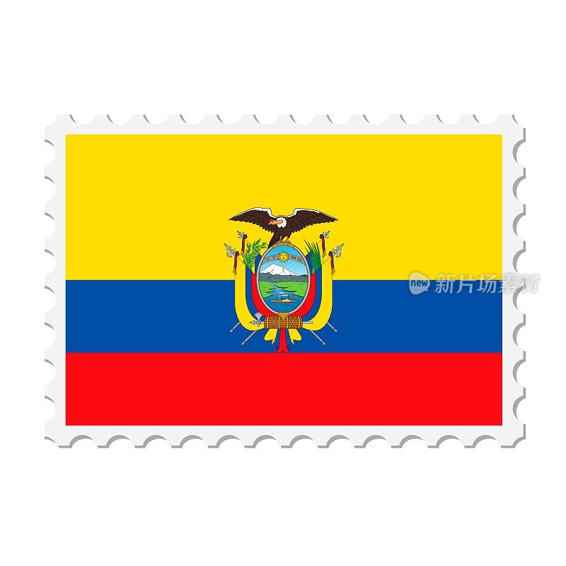 厄瓜多尔邮票。明信片矢量插图与厄瓜多尔国旗孤立的白色背景。