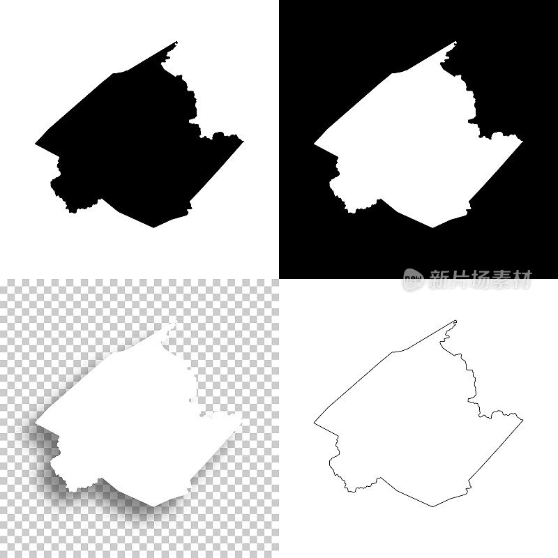 Wirt县，西弗吉尼亚州。设计地图。空白，白色和黑色背景