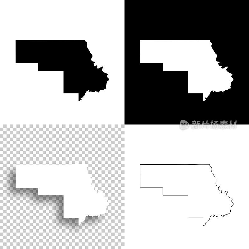莫顿县，北达科他州。设计地图。空白，白色和黑色背景