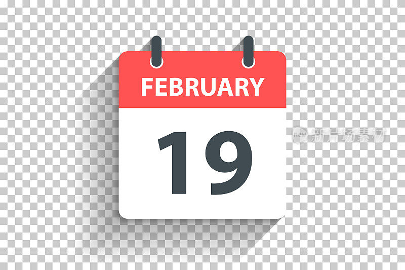 2月19日-每日日历图标在平面设计风格的空白背景