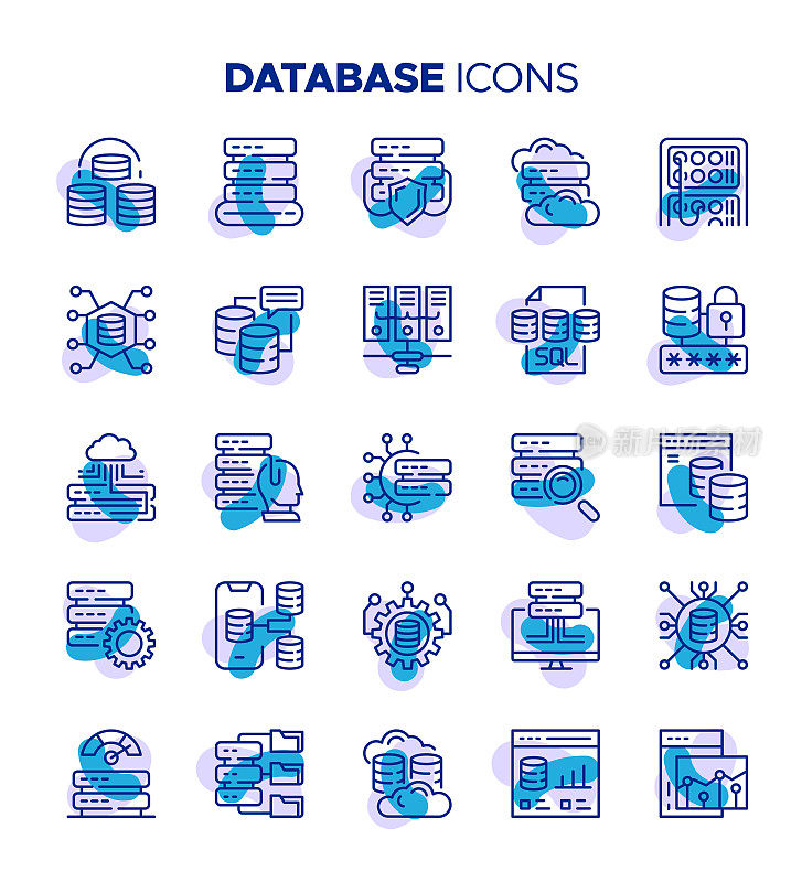 彩色数据库图标集-大数据，图表，云计算，服务器