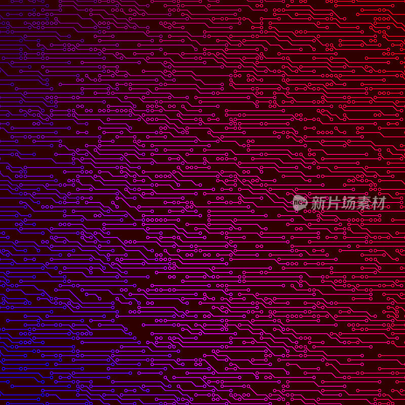 全帧紫红色电路板电子暗背景图案。