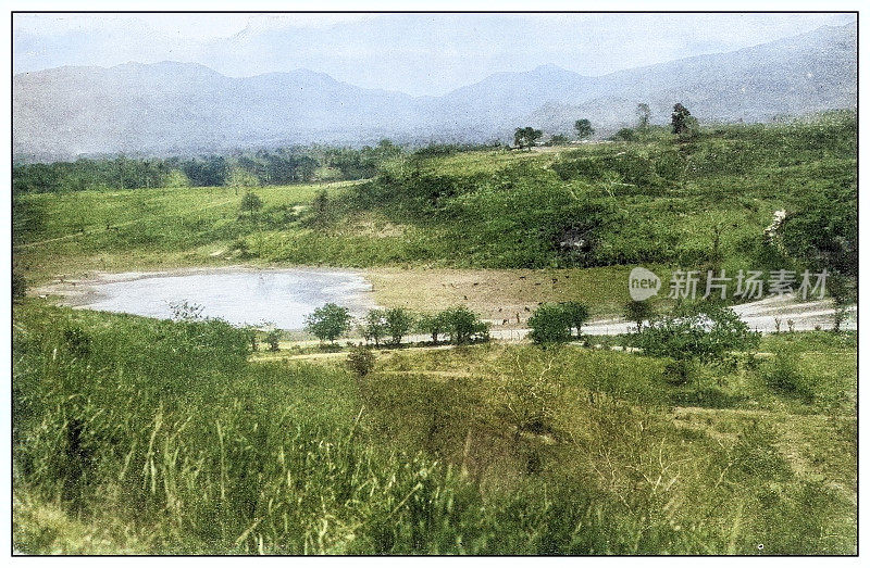 古董黑白照片:战场,圣胡安山,古巴