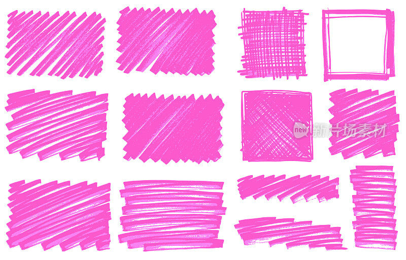 粉红色的笔标记矩形和正方形潦草的形状