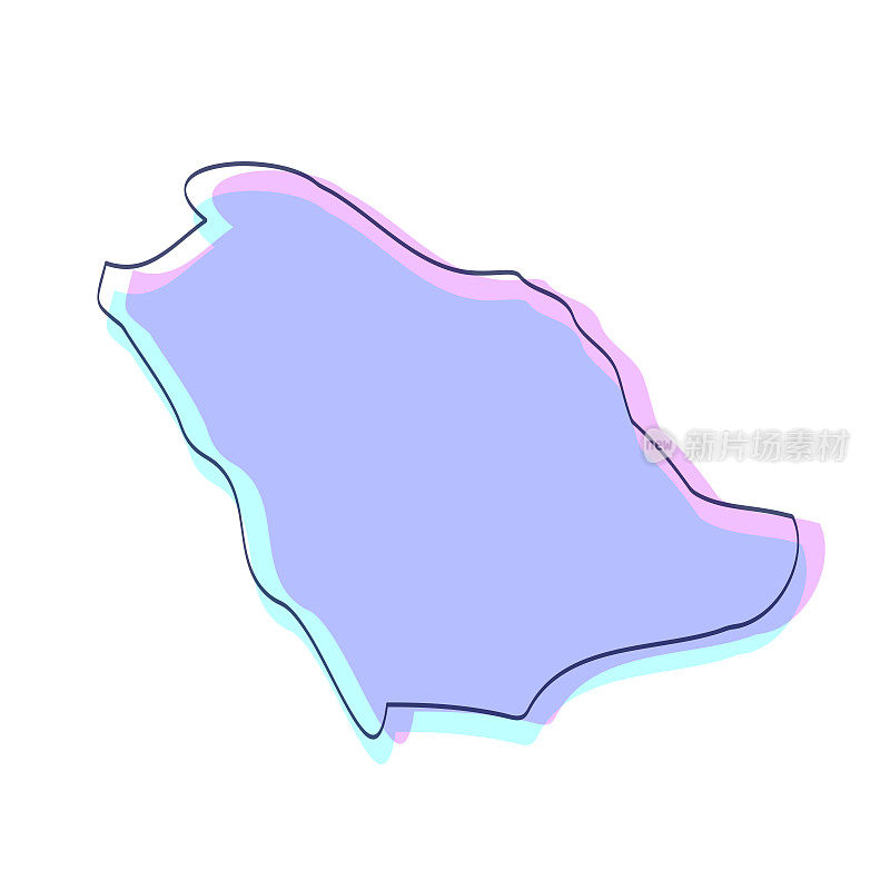 沙特阿拉伯地图手绘-紫色与黑色轮廓-时尚的设计