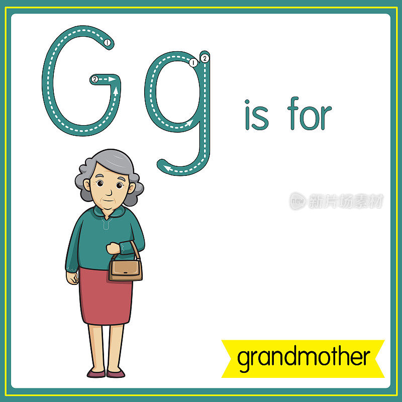 矢量插图学习字母为儿童与卡通形象。字母G代表奶奶。