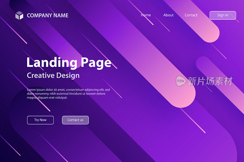 着陆页面模板-抽象设计与几何形状-流行紫色梯度