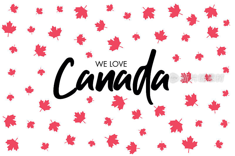 我们喜欢加拿大。随机枫叶图标。加拿大的象征。抽象的背景。矢量插图。股票插图