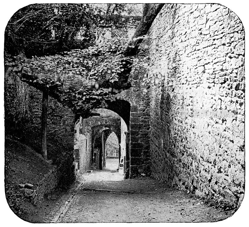 19世纪,德国巴登巴登,霍恩巴登城堡遗址的走廊