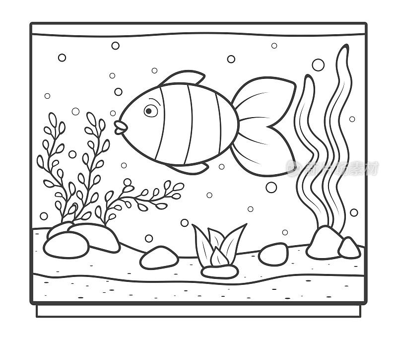 有鱼供着色的矩形水族馆