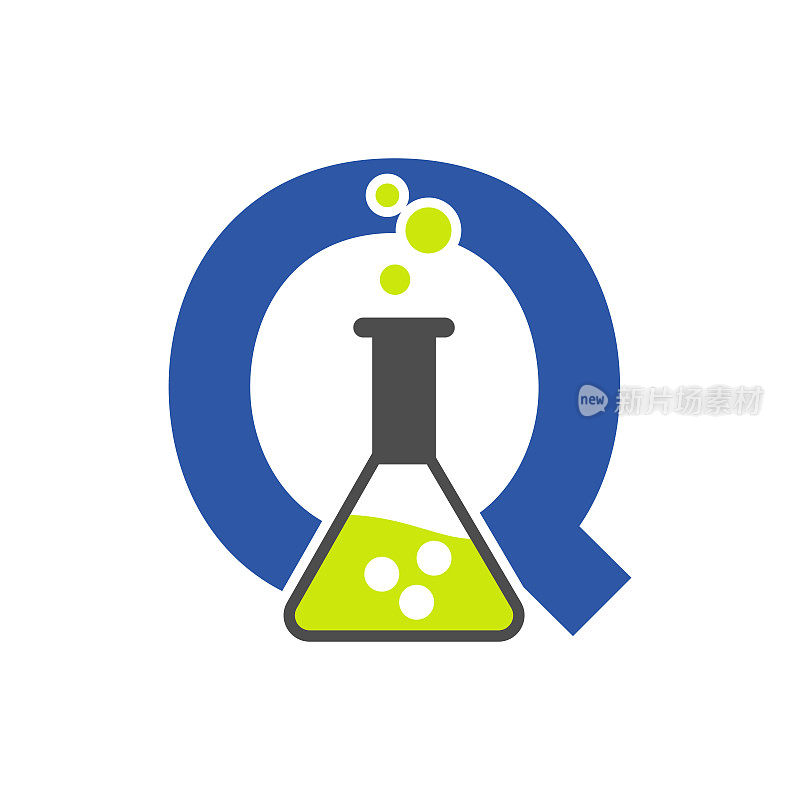 字母Q实验室标志概念科学，保健，医疗，实验室，化学和自然符号