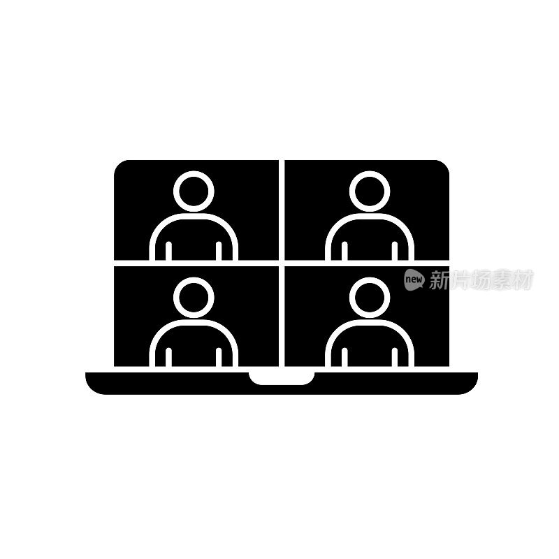 在线会议固体平面图标。Icon适用于网页、手机应用、UI、UX、GUI设计。