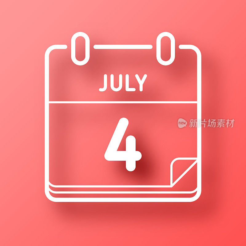 7月4日。图标在红色背景与阴影