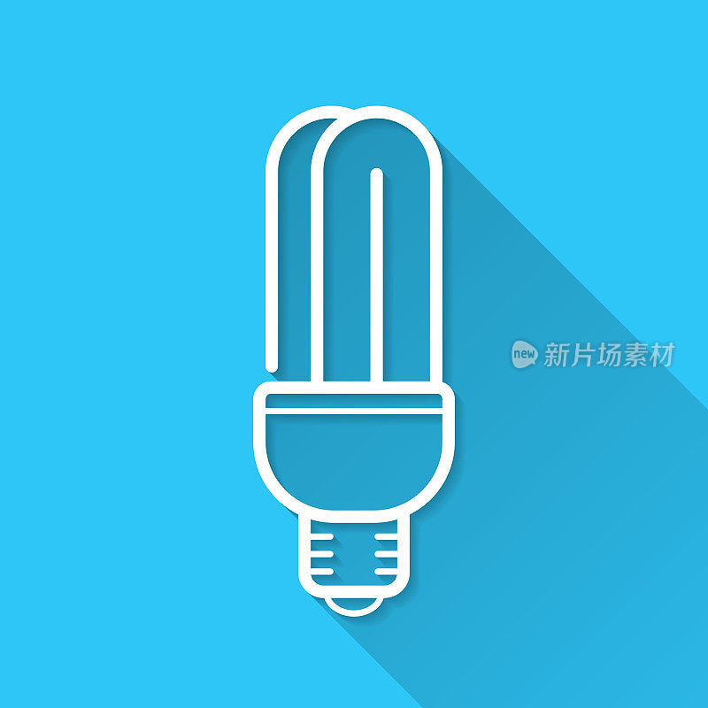 节能灯泡。图标在蓝色背景-平面设计与长阴影