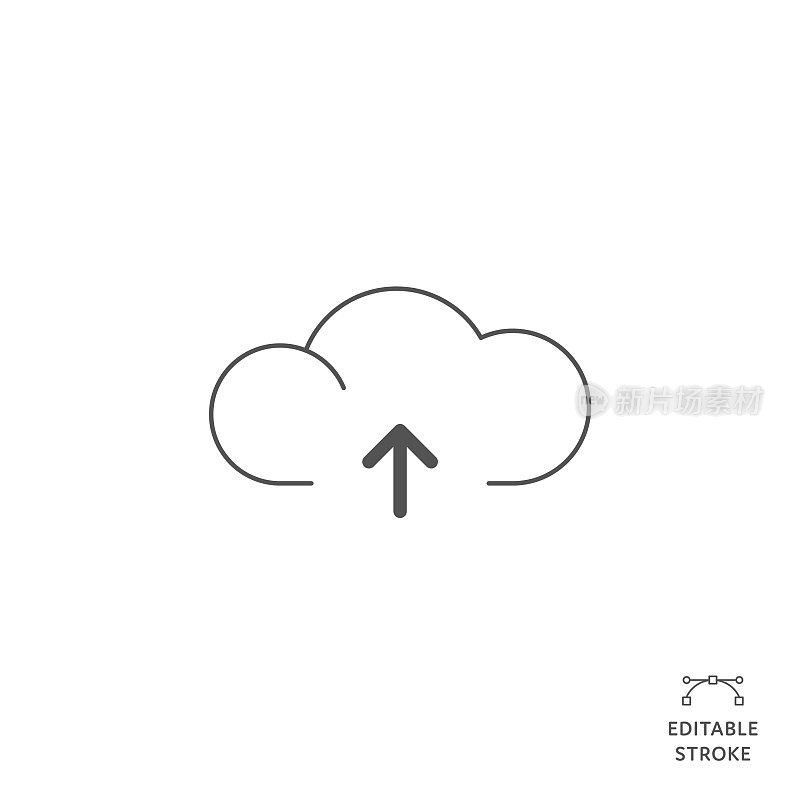 云计算上传具有可编辑笔画的直线图标。Icon适用于网页设计、移动应用、UI、UX和GUI设计。