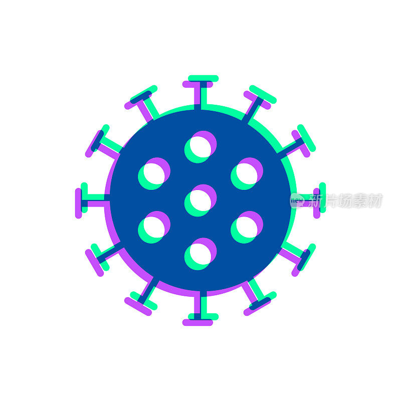 冠状病毒细胞(COVID-19)图标与两种颜色叠加在白色背景上