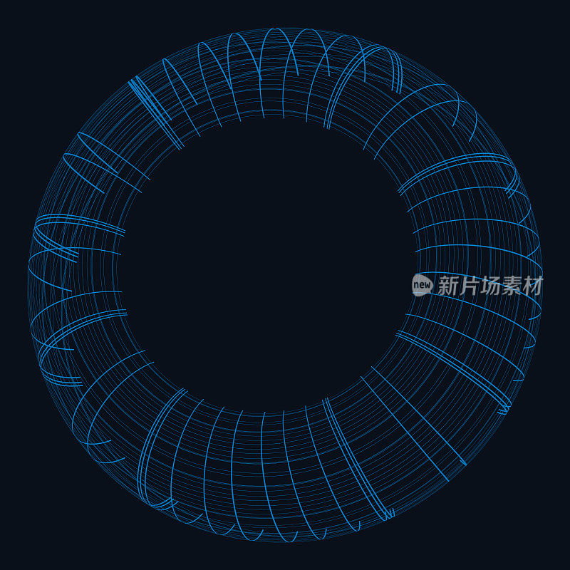 矢量蓝色线框模型环图案技术符号