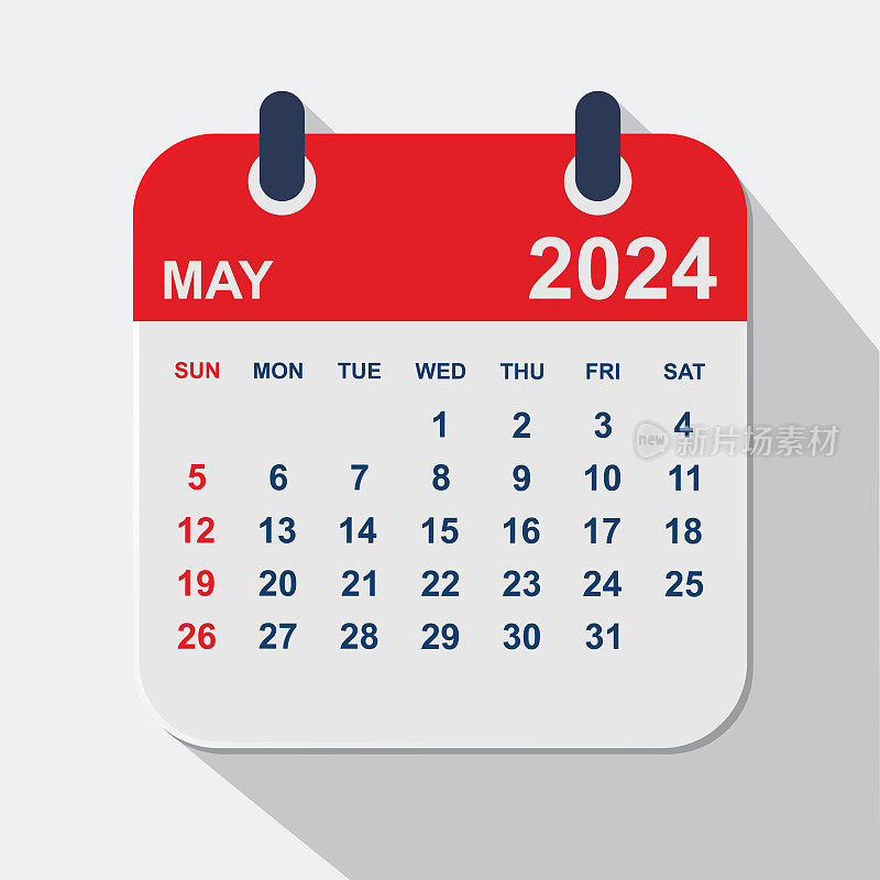 2024年5月。日历规划设计模板。一周从周日开始。业务矢量图