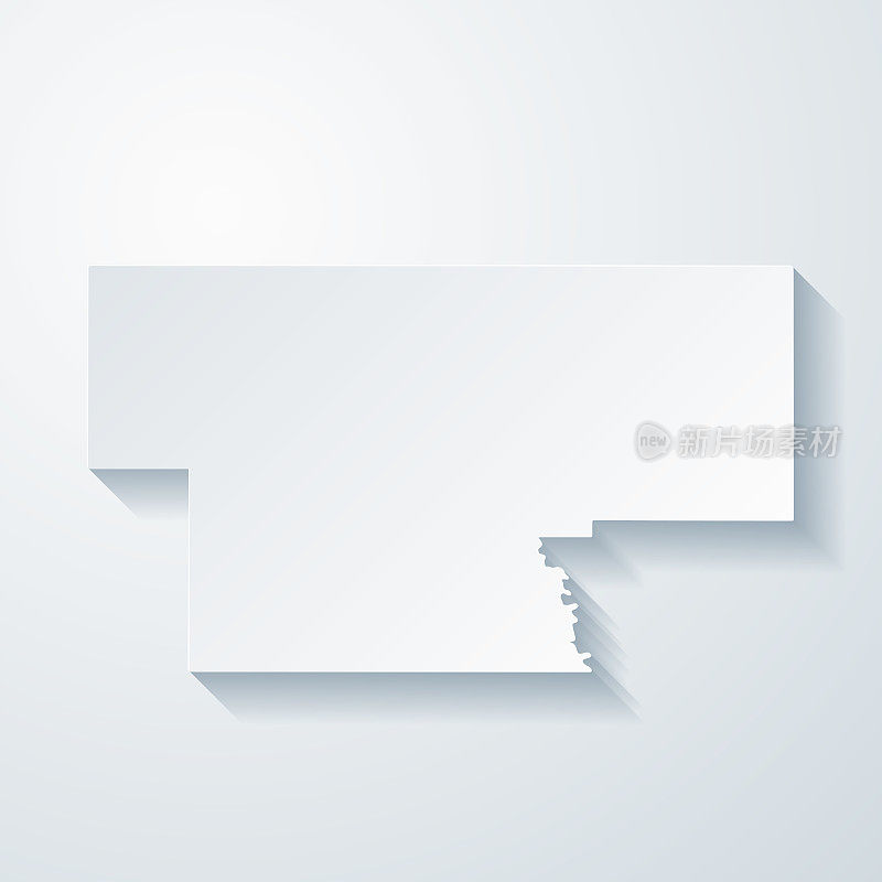 加文县，俄克拉荷马州。地图与剪纸效果的空白背景