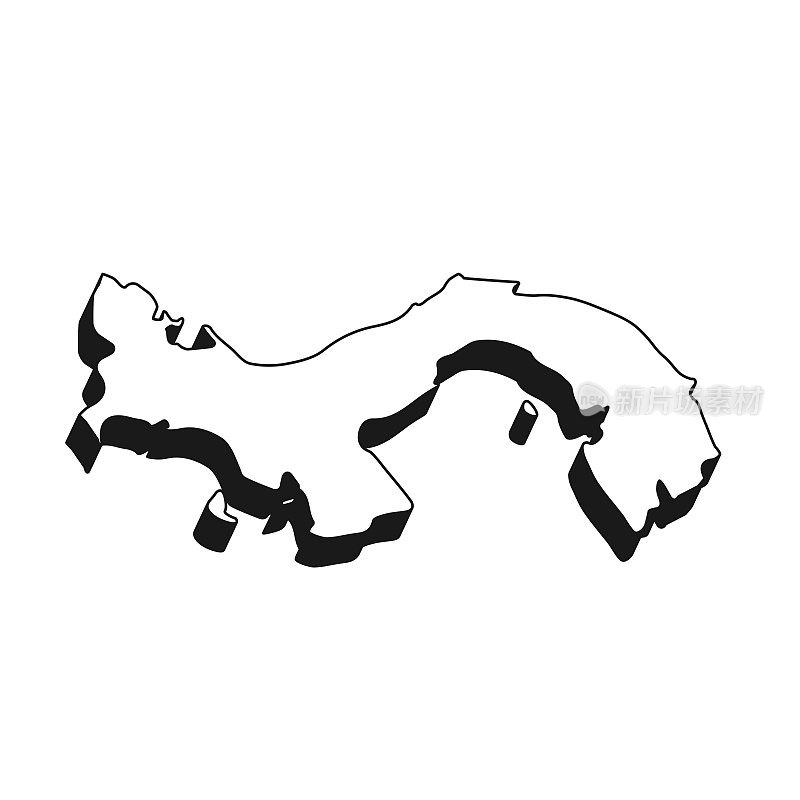 巴拿马地图与黑色轮廓和阴影在白色背景