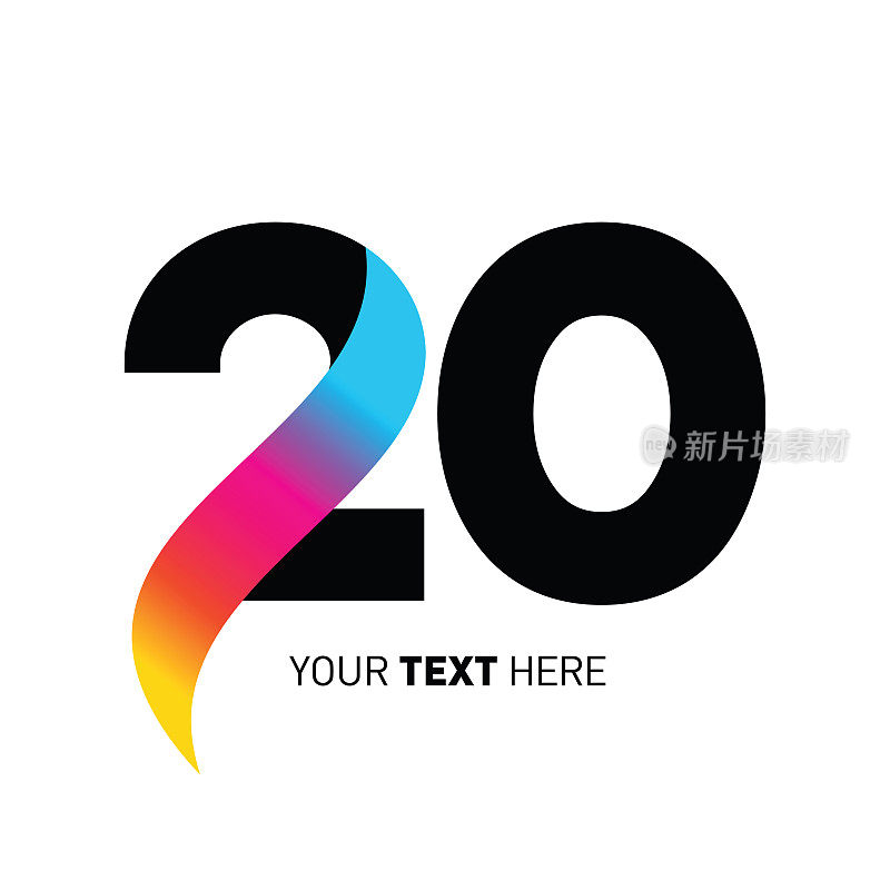 20号。抽象号码模板。周年纪念数字模板隔离，周年纪念图标标签，周年纪念符号矢量股票插图