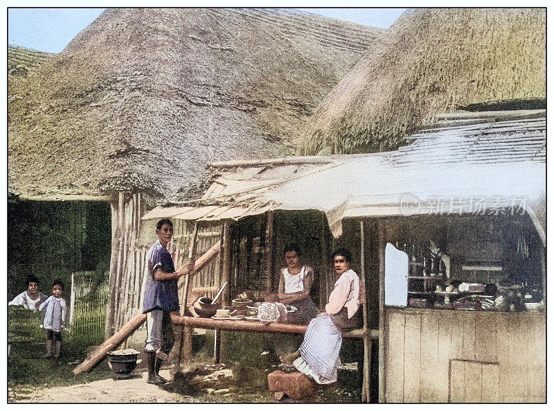 古董黑白照片:餐厅，菲律宾