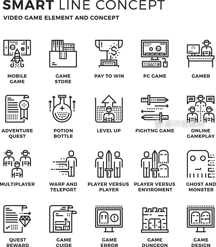 Smartline图标概念电子游戏元素
