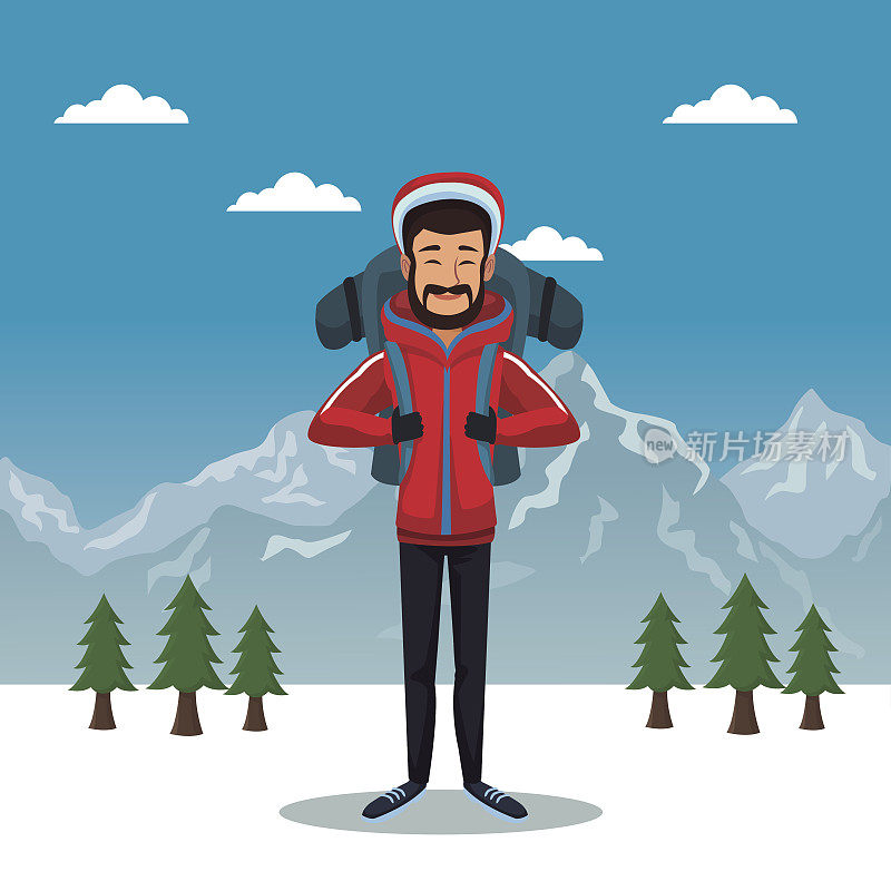 冬季山地景观海报与scaler人与设备