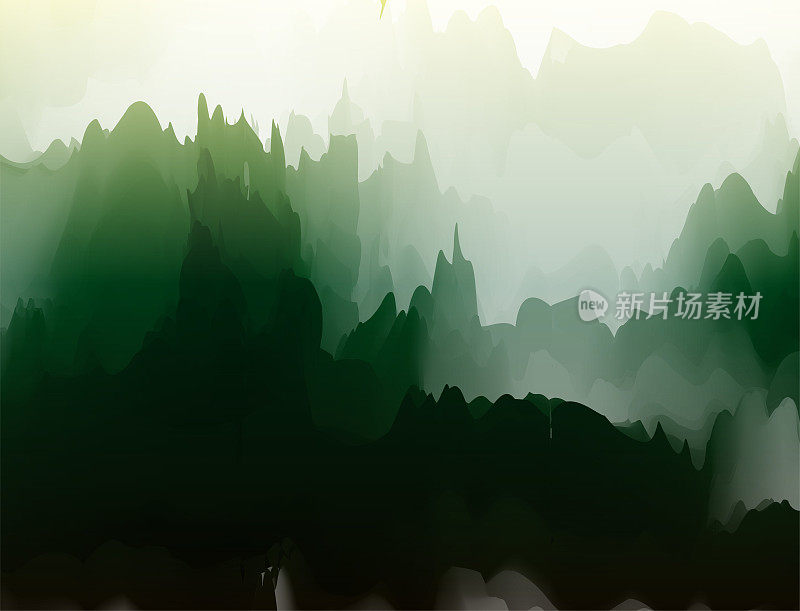 水彩中国山水画山水背景