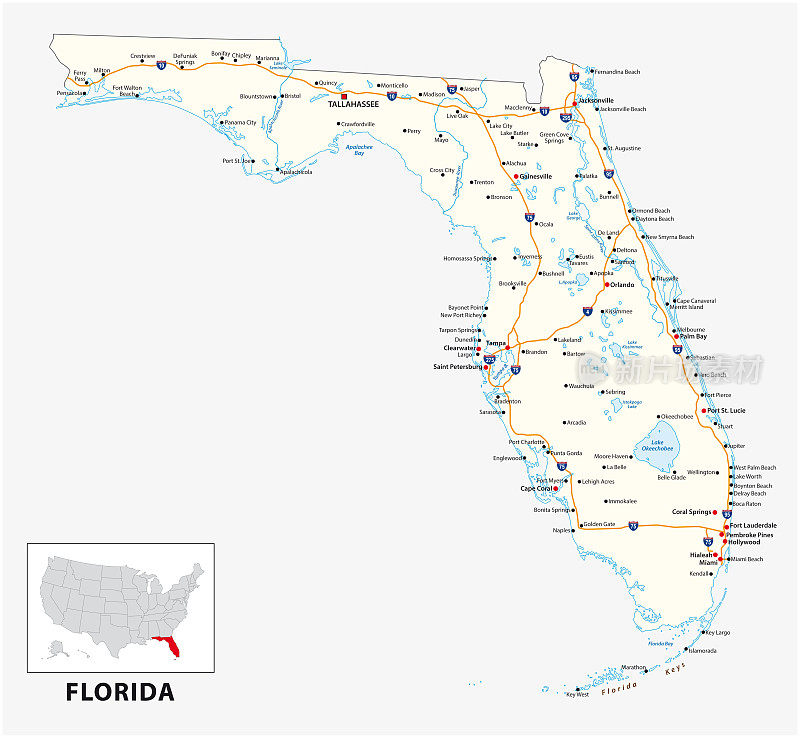 美国佛罗里达州的路线图
