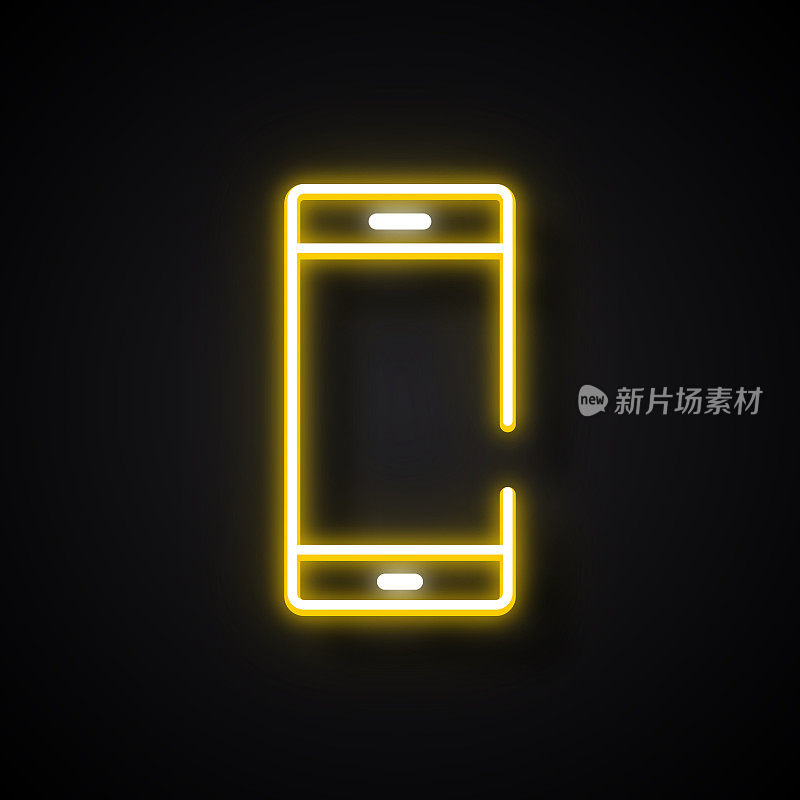 发光霓虹灯效果智能手机图标。大纲符号集合